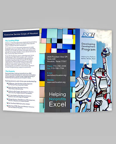 Executive Service Corps of Houston brochure design — nonprofit print communication by Melissa Cadavid